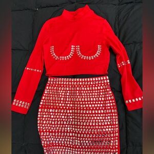 Red Studded Two-Piece Set